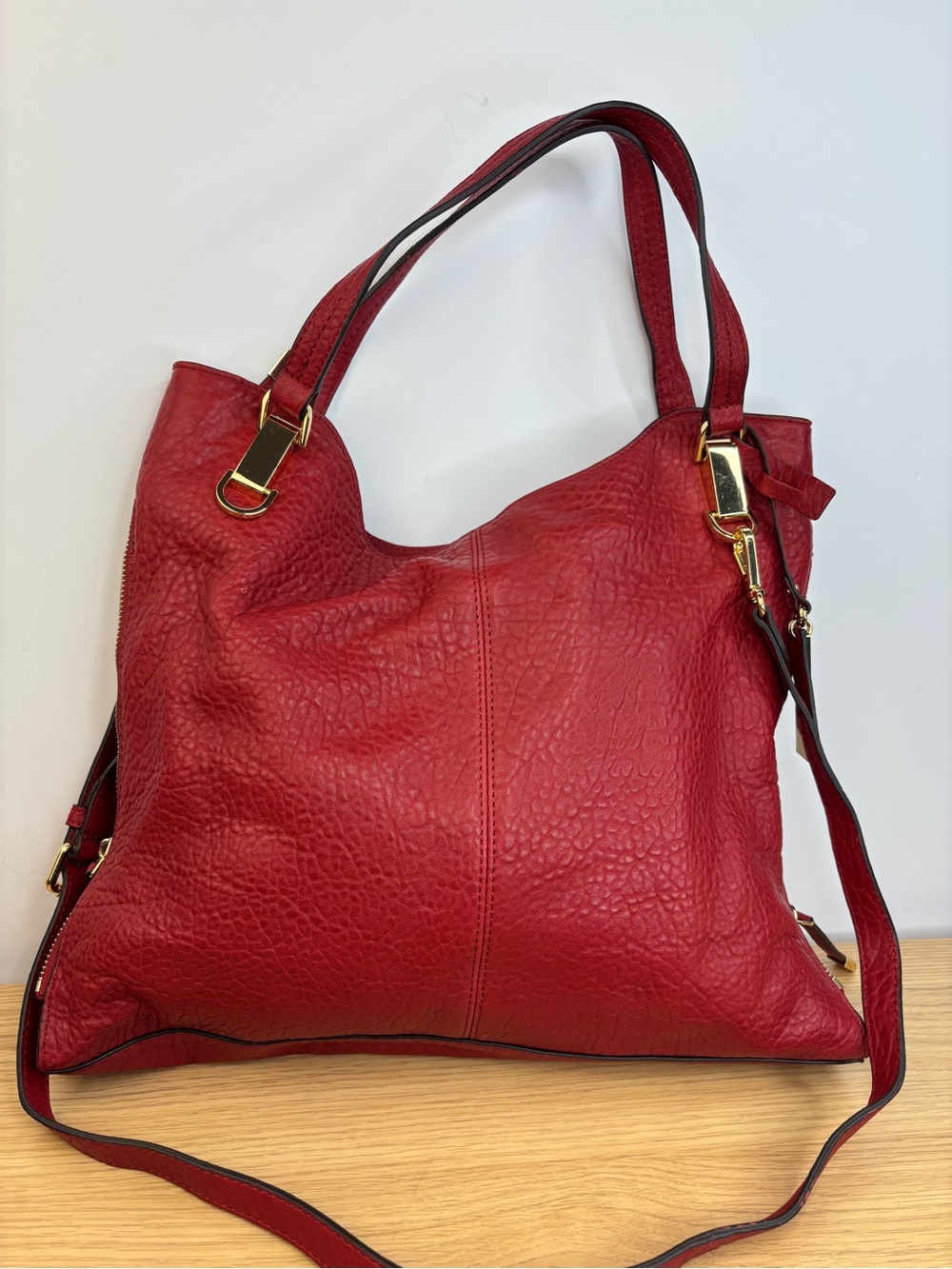 Vince Camuto Eliza Lamb/Pebbled Leather Tote Pepperberry Red Shade New!